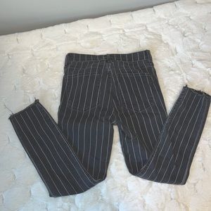 High Rise Super Skinny Ankle Black and White Striped Denim